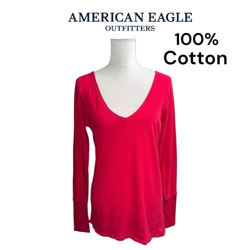 American Eagle (EUC) 100% Cotton V Neck Long Sleeve Tee, Size XL